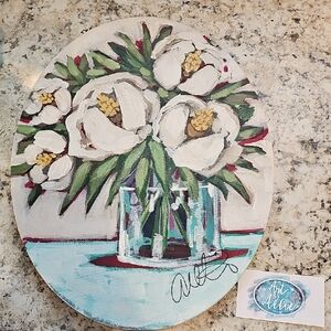 Local Artist Oval Floral Painting Signed